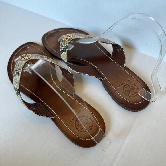 Tory Burch Women's Thora Snakeskin Thong Vacation Flip Flop Sandals Size 9 - Picture 5 of 9